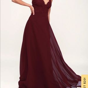 Lulus Madalyn Burgundy lace maxi dress
